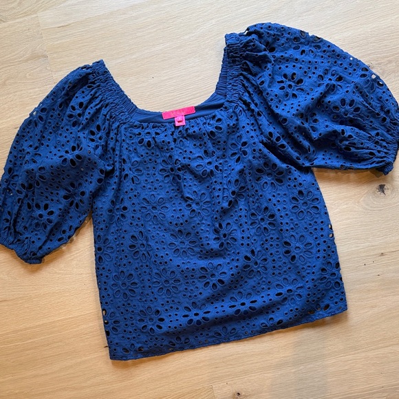 Lilly Pulitzer Tops - Lilly Pulitzer Blue Eyelet Blouse